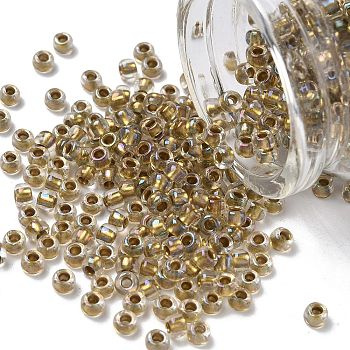 TOHO 6/0 Round Beads, Japanese Seed Beads, (262) Inside Color Crystal/ Lemon Lined, 4mm, Hole: 1.5mm, about 840pcs/50g