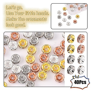 40Pcs 4 Colors Brass with Crystal Rhinestone Spacer Beads(KK-YW0001-39)-2