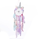 Handmade Unicorn Woven Net/Web with Feather Wall Hanging Decoration(HJEW-A001-01B)-1