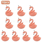 Opaque Resin Pendants, Flamingo Shape, with Platinum Iron Loop, Light Coral, 33.5~37x25~25.5x16~17mm, Hole: 1.8~2mm(RESI-YW0004-71B-01)