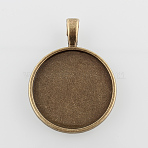 Flat Round Alloy Pendant Cabochon Settings, Plain Edge Bezel Cups, Cadmium Free & Nickel Free & Lead Free, Antique Bronze, Tray: 25mm, 37x28x2mm, Hole: 3x5.5mm(X-PALLOY-N0088-25AB-NF)