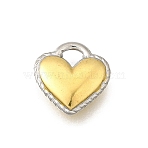 304 Stainless Steel Charms, Ion Plating(IP), Heart Charm, Golden & Stainless Steel Color, 12.5x12x3.5mm, Hole: 2.5x2.5mm(STAS-K252-07GP)