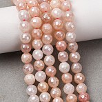 Electroplated Natural Pink Aventurine Beads Strands, Round, Faceted, Pearl Luster Plated, 6~6.5mm, Hole: 0.8~1mm, about 62pcs/strand, 14.72''~14.92''(37.4~37.9cm)(G-B191-A05-6mm)