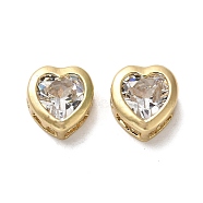 Brass Beads, with Glass, Long-Lasting Plated, Heart, Golden, 10.5x10x5.5mm, Hole: 1.9mm(KK-K355-07G)