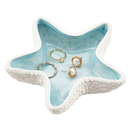 Ocean-themed Ceramic Jewelry Plate, Storage Tray for Rings, Necklaces, Earring, Starfish Pattern, 136x132x33mm(AJEW-WH0033-01A)