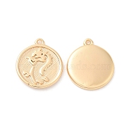 Brass Charms, Flat Round with Dragon Pattern Charm, Real 18K Gold Plated, 14.5x12.5x1.5mm, Hole: 1mm(X-KK-F860-63G)