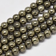 Natural Pyrite Round Beads Strands, Grade A, 8mm, Hole: 1mm, about 50pcs/strand, 16 inch(G-F197-10-8mm)