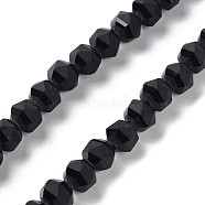 Electroplate Transparent Glass Beads Strands, Frosted, Faceted, Lantern, Black, 7x7.8x7.5mm, Hole: 1.5mm, about 72pcs/strand, 20.79''(52.8cm)(EGLA-I018-FA08)