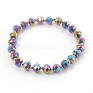 Electroplate Glass Stretch Bracelets, with Brass Spacer Beads, Round, Multi-color Plated, 2-1/8 inch(5.3cm)(BJEW-JB04017-03)