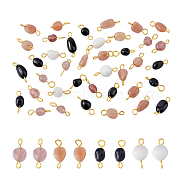 120Pcs 4 Styles Natural Mixed Gemstone Connector Charms, Nuggets Link, with Golden Iron Double Loops, 14~18x5~8x4~6mm, Hole: 1.5mm & 2~3mm, 30pcs/style(FIND-DC0002-76)