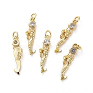 Brass Micro Pave Cubic Zirconia Pendants, with Jump Rings, Mermaid, Clear, Golden, 22.5x5.5x2.5mm, Hole: 3mm(ZIRC-G155-02G)