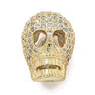 rass Micro Pave Clear Cubic Zirconia Beads, Skull, Real 18K Gold Plated, 16x12x11mm, Hole: 1.6mm(ZIRC-P119-13G-01)