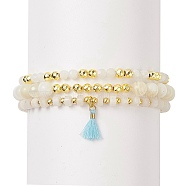 3Pcs 3 Style Natural White Jade & Moonstone Beaded Stretch Bracelets Set, Tassel Charms Stackable Bracelets for Women, Inner Diameter: 2-1/8 inch(5.3~5.5cm), 1Pc/style(BJEW-JB09120)