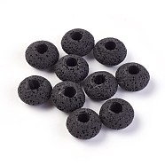 Natural Lava Rock Beads, Dyed, Rondelle, Black, 15.5~16x9.7~10mm, Hole: 5~5.4mm(G-I220-H07)