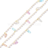 Brass & Cubic Zirconia & ABS Imitation Pearl Handmade Beaded Chains, with Spool, Long-Lasting Plated, Horse Eye, Soldered, Golden, 2~6x2~3x1.5~2mm, about 10.93 yards(10m)/roll(CHC-D029-31G)
