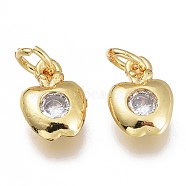 Brass Micro Pave Clear Cubic Zirconia Charms, with Jump Ring, Apple, Golden, 8.5x6x2.5mm, Hole: 1.5mm, Jump Rings: 3.5x0.8mm(KK-M206-47G)