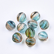 Two Tone Transparent Spray Painted Acrylic Corrugated Beads, Round, Dark Turquoise, 7.5x8x7.5mm, Hole: 1.5mm(X-ACRP-T005-52B)