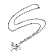 201 Stainless Steel Necklace, Letter F, 23.74 inch(60.3cm) p: 30x29.5x1.3mm(NJEW-Q336-01F-P)