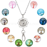 SUNNYCLUE DIY Flat Round Lanyard Necklace Making Kit, Include Glass Buttons, Zinc Alloy Keychain, 304 Stainless Steel Chains Necklaces, Tree of Life Pattern, 14pcs/box(DIY-SC0019-13C)