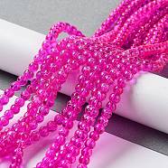Drawbench Transparent Glass Beads Strands, Spray Painted, Round, Fuchsia, 4mm, Hole: 1.1~1.3mm, 31.4 inch(GLAD-Q012-4mm-19)