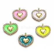 Brass Micro Pave Clear Cubic Zirconia  Pendants, with Enamel, Long-Lasting Plated, Real 18K Gold Plated, Heart, Mixed Color, 17x18x3mm, Hole: 2mm(KK-B029-08G)