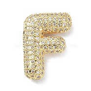 Rack Plating Brass Micro Pave Cubic Zirconia Pendants, Real 18K Gold Plated, Lead Free & Cadmium Free, Letter, Letter F, 21.5x16x6.5mm, Hole: 4x2.5mm(KK-Q790-01F-G)