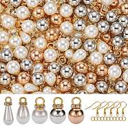 DIY Imitation Pearl Drop Earring Making Kit, Including Round Brass Rhinestone & ABS Imitation Pearl Pendant, Iron Jump Ring, Brass Earring Hooks, Golden, 300pcs/box(DIY-SZ0006-71)