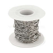 304 Stainless Steel Paperclip Chains, Drawn Elongated Cable Chains, Soldered, with Spool, Stainless Steel Color, 10x3x0.5mm, about 16.4 Feet(5m)/roll(STAS-F260-04P)
