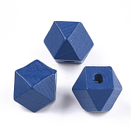 Painted Natural Wood Beads, Polyhedron, Marine Blue, 15.5~16x15.5~16x12mm, Hole: 3mm(WOOD-S049-03B-02)