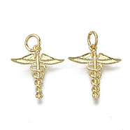 Brass Pendants, with Jump Ring, Nickel Free, Wand with Wing, Real 18K Gold Plated, 17.5x15.5x2mm, Hole: 3mm(KK-R133-053G-NF)