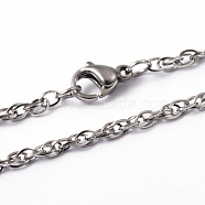 304 Stainless Steel Rope Chain Necklaces, with Lobster Claw Clasps, Stainless Steel Color, 29.72 inch(75.5cm)(NJEW-L426-01)