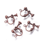 Rack Plated Brass Screw Clip-on Earring Findings, Spiral Ear Clip, Red Copper, 13x17x4.5mm, Hole: 1.6mm(KK-P169-04R)
