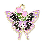 Light Gold Plated Alloy Enamel Pendants, Butterfly with Rose Charm, Lilac, 25x23x1.5mm, Hole: 1.8mm(ENAM-L041-03C)