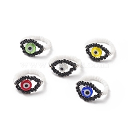 5Pcs 5 Color Lampwork Evil Eye Stretch Finger Rings Set, Glass Seed Braided Jewelry for Women, Mixed Color, US Size 6 1/2(16.9mm), 1Pc/color(RJEW-TA00059)