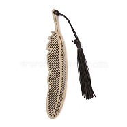 Bamboo Bookmarks, with Polyester Tassel, Feather, BurlyWood, 245mm(AJEW-WH0291-90)