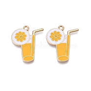 Rack Plating Alloy Enamel Pendants, Cadmium Free & Nickel Free & Lead Free, Light Gold, Orange Juice Charm, Gold, 27x21.5x1.5mm, Hole: 2mm(X-ENAM-N056-419)