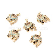 Brass Micro Pave Colorful Cubic Zirconia Pendants, Long-Lasting Plated, Lead Free & Cadmium Free & Nickel Free, Elephant, Real 18K Gold Plated, 19x17.5x4.5mm, Hole: 2.5x4mm(ZIRC-Z019-14G-NR)