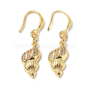 Colorful Cubic Zironia Conch Shape Dangle Earrings, Rack Plating Brass Jewelry for Women, Golden, 41mm, Pin: 0.8mm(EJEW-B017-20G)
