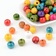 Mixed Round Natural Wood Beads, Dyed, about 12mm in diameter, 10.5mm thick, hole: 3mm(X-TB12mmY)