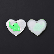 Acrylic Pendants, with Enamel and Glitter Powder, Heart with Elephant Pattern, WhiteSmoke, 26x29.5x2mm, Hole: 1.5mm(FIND-A022-02F)