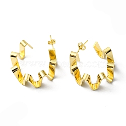 Rack Plating Brass Wave Ring Stud Earrings, Half Hoop Earrings, Lead Free & Cadmium Free, Real 18K Gold Plated, 24~27x14mm, Pin: 0.7mm(EJEW-D055-16G)