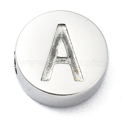 Tarnish Resistant 304 Stainless Steel Beads, Flat Round with Letter, Stainless Steel Color, Letter A, 8x3mm, Hole: 1.6mm(STAS-H219-15P-A)