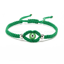 Lampwork Evil Eye Braided Bead Bracelet, Adjustable Friendship Bracelet for Women, Lime Green, Inner Diameter: 2-1/8~3-1/2 inch inch(5.3~8.8cm)(BJEW-JB07857-03)