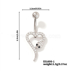 Shiny Brass Crystal Rhinestone Belly Button Rings, Piercing Navel Rings, Barbell Body Jewelry for Women, Snake, 33x13mm(CZ7821-1)