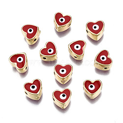 Alloy Enamel Beads, Cadmium Free & Lead Free, Light Gold, Heart with Eye, FireBrick, 7.5x8x5mm, Hole: 1.4mm(PALLOY-Q441-036A-RS)