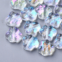 Transparent Glass Beads, AB Color Plated, Dog Paw Prints, Clear AB, 11x12x4.5mm, Hole: 1mm(GGLA-S054-008C-01)