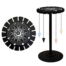 Wooden Wheel, Wooden Display Shelf, Black Holder Stand, Rustic Divination Pendulum Storage Rack, Witch Stuff, Sun, Wheel: 120x8mm, 2pcs, Studdle: 288x12mm, 1pc(DJEW-WH0046-071)