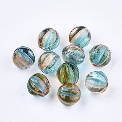 Two Tone Transparent Spray Painted Acrylic Corrugated Beads, Round, Dark Turquoise, 7.5x8x7.5mm, Hole: 1.5mm(X-ACRP-T005-52B)