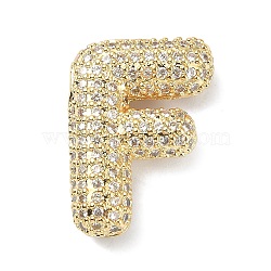 Rack Plating Brass Micro Pave Cubic Zirconia Pendants, Real 18K Gold Plated, Lead Free & Cadmium Free, Letter, Letter F, 21.5x16x6.5mm, Hole: 4x2.5mm(KK-Q790-01F-G)