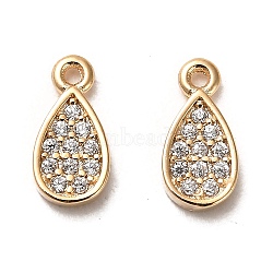 925 Sterling Silver Pendant, with Cubic Zirconia, Teardrop Charms, with 925 Stamp, Real 18K Gold Plated, 9x4.5x1.3mm, Hole: 0.9mm(STER-H110-16G)